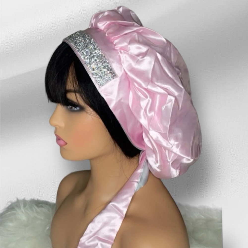BLACK SILK BONNET .. with rhinestones !NEW